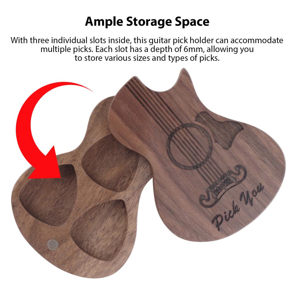 Pudełko na kostki gitarowe z 3 kostkami Drewniane pudełko na kostki gitarowe 3 przegródki Piórka Drewniany pojemnik