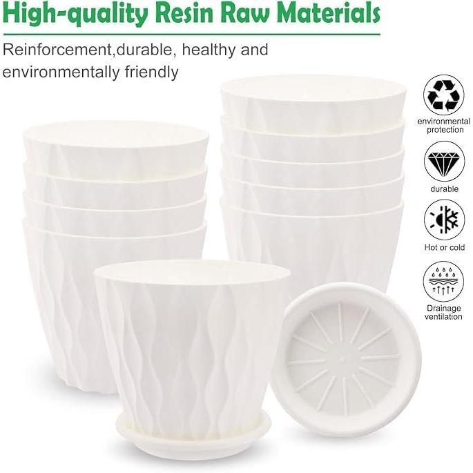 6.3 Inch Flower Pots for Home Decoration, Indoor Plant Pots, Gardening Pots for Plants, Plastic Flower Pots for Garden Plants (White) (Set of 5 POTS)