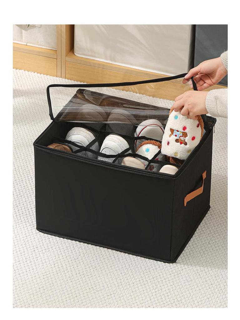 Foldable Shoe Storage Box with Lid & Dividers - Multifunctional Organizer for Clothes & Sundries