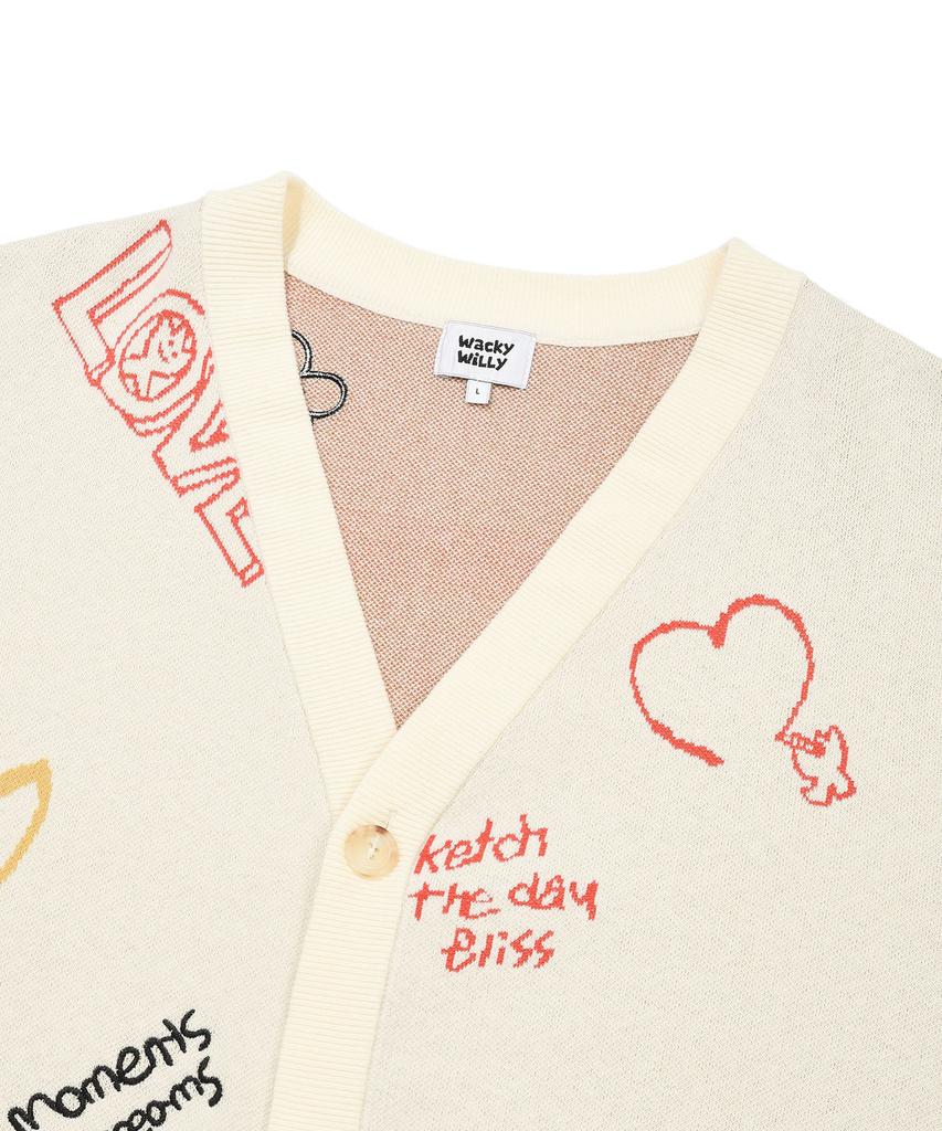 Wacky Willy V-Neck Pattern Cardigan Cream