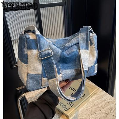 Canvas Crossbody Bags Denim Handbags For Women, Adjustable Shoulder Strap, Blue,