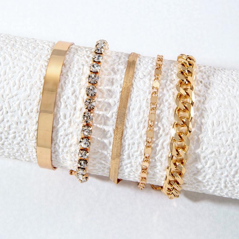 Fashionable Punk Landscape Surface Simple and Versatile Stacked Bracelet Set Geometric Inlaid Diamond Trendy Cool Multi Layer Bracelet Women's Jewelry