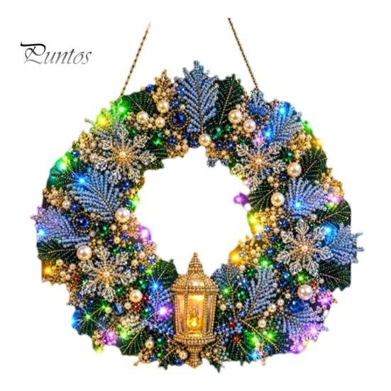 DIY-Feiertagshandwerk für Erwachsene Weihnachts-Diamantmalerei-Kranz-Set mit LED-Lichterkette, Schneemann-Perlenkunst Hängendes Ornament für Erwachsene, Acryl