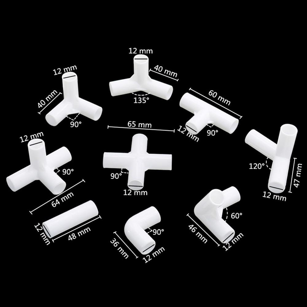 5 Stück Innendurchmesser 12mm Gerader Winkel 4-Wege T-Stück 60 90 120 135 Grad PVC Verbinder DIY Kleiderschrank Zelt Fitting Adapter