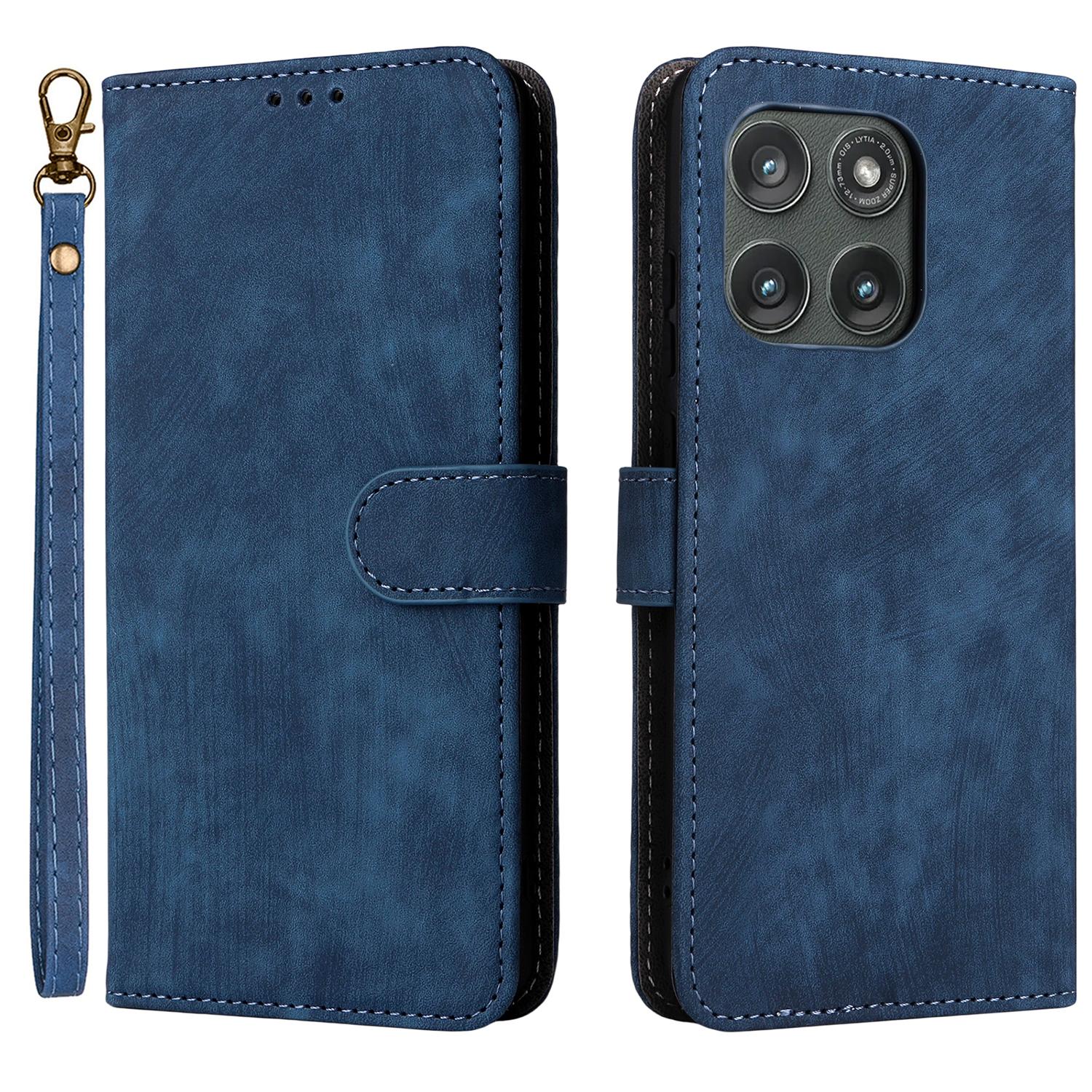 

For Motorola Edge (2025) 5G/Edge (Gen 6) Case Wallet RFID Blocking PU Leather Phone Cover Stand with Strap Blue