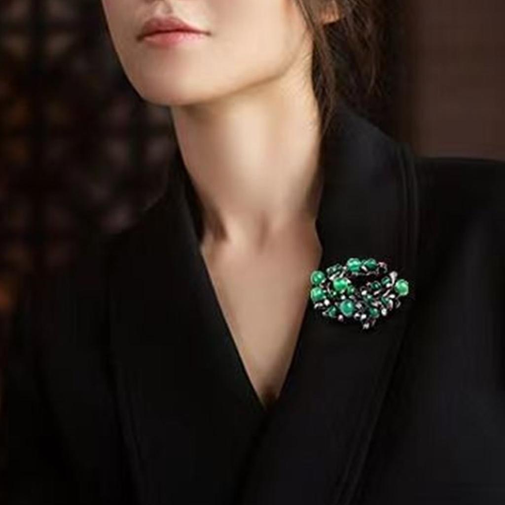 Vintage Green Agate Brooch Handcraft With Intricate Carving and Alloy Accent for Elegant Jewelry Enthusiasts Wear