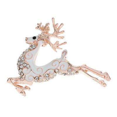 Rhinestone Running Deer Brooches For Women White Color Enamel Animal Pin Coat Accessories New 2023