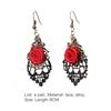 1 Pair Women Fashion Lace Red Rose Hollow Dangle Hook Earrings Jewelry Gift