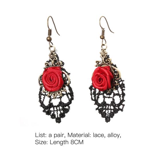 1 Pair Women Fashion Lace Red Rose Hollow Dangle Hook Earrings Jewelry Gift