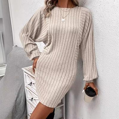 Women's Casual & Fashionable Round Neck Long Sleeved Dress Knitted Pullover Round Neck Long Sleeved Dress