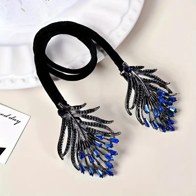 

1 шт. Заколка для волос с дизайном пера из стразов, элегантная плойка для волос, ловкий пучок, аксессуары для длинных густых волос для женщин синий