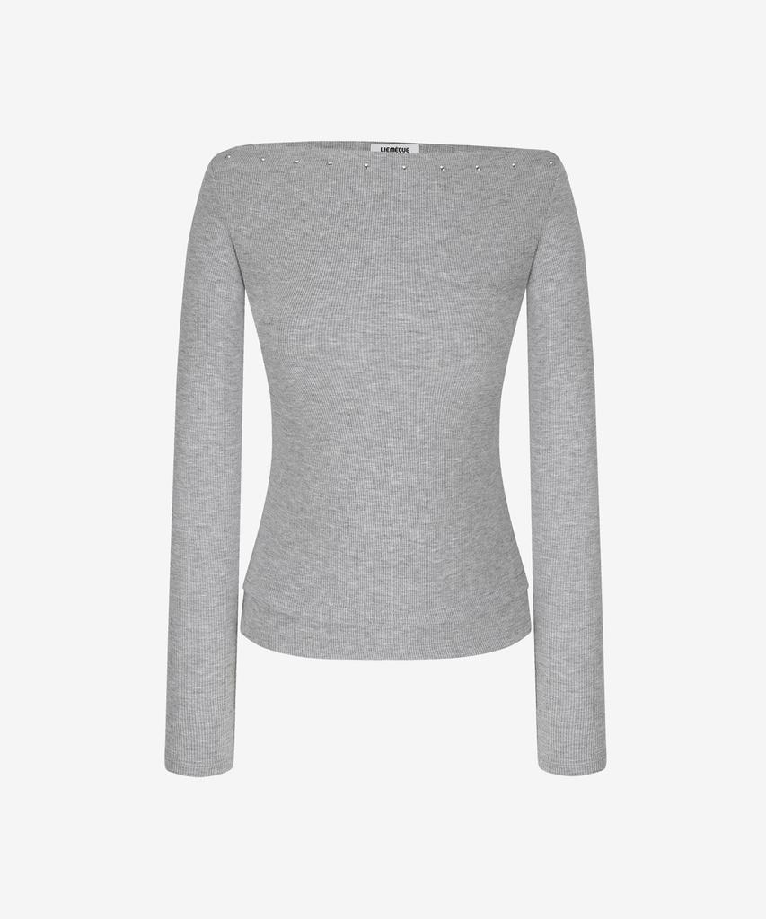 Limekeu Asymmetrical Studded Slim Long Sleeve Gray