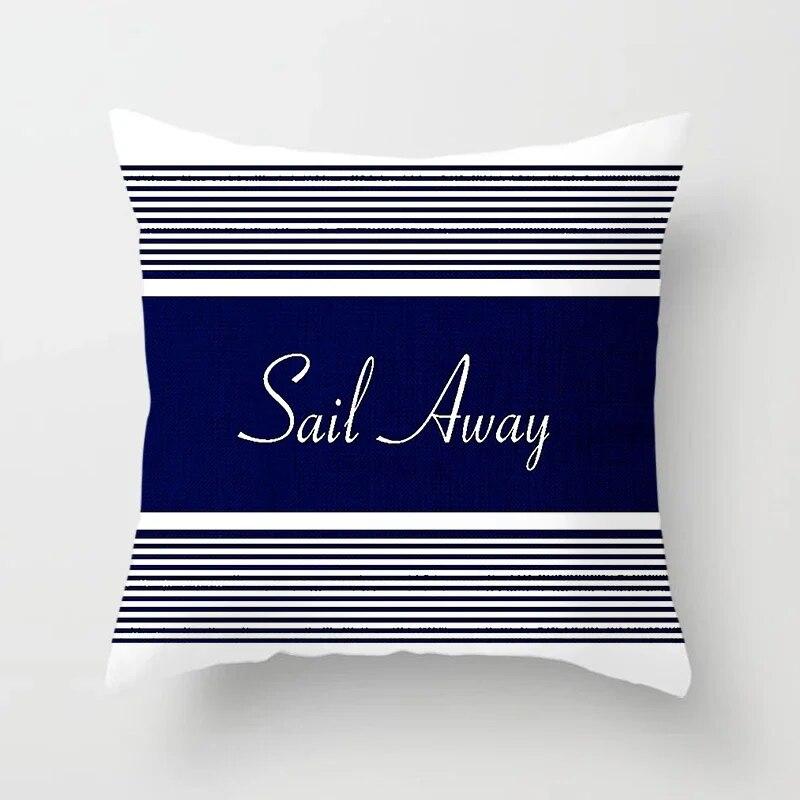 Home Decor Compass Anchor Pillow Cover Blue Mediterranean Cushion Gift Sofa Office Accessory Ornament 45x45cm