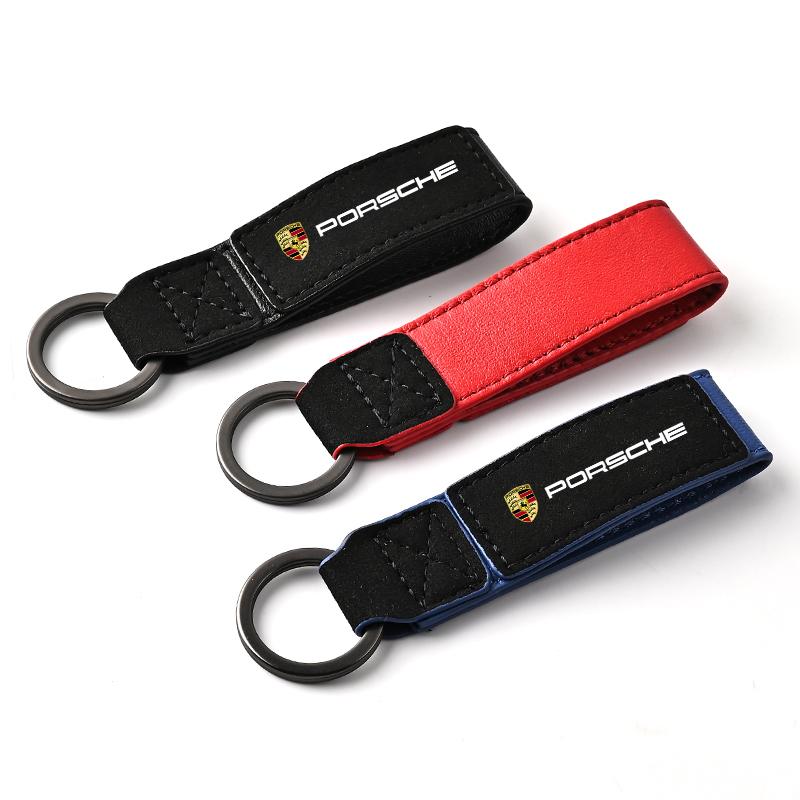 Suede Keychain Car Key Ring Anti-Loss Pendant Keyring For Porsche Cayenne Panamera Macan 911 718 Taycan Boxster Cayman 918 Pajun ukrs60