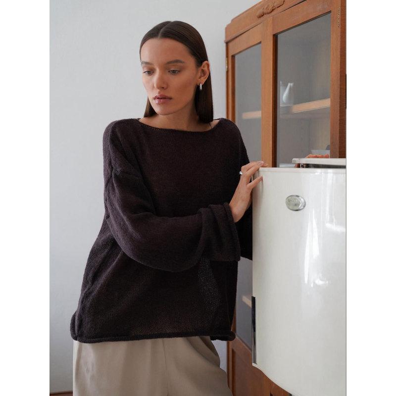 Tooxika Damen Neuer Durchsichtiger Dünner Rundhals Trompetenärmel Ajourstrickpullover