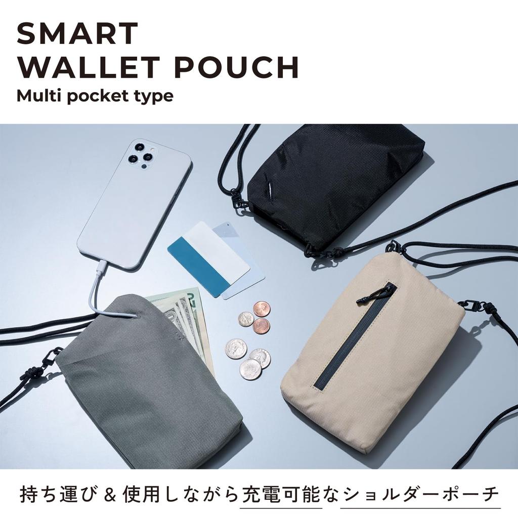 ELECOM Smart Smartphone Karten Münzen Scheine Schwarzes Täschchen, Beutel, Mehrere Taschen, Tasche, Tasche, Fach, Schlüsselanhänger, P-CLSPB01BK