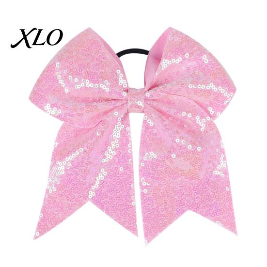Stage Costume Accessories Sequins Hair Bows, Elastic Tie, Large Cheerleading Shiny Bows for Girls Band Ponytail Holder, Glitter Scrunchies Women Teens