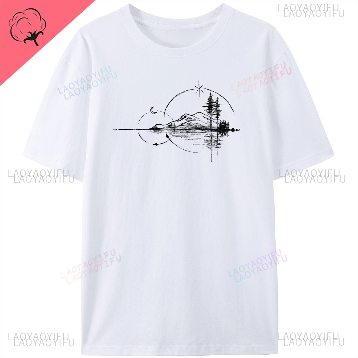 Mens Geometric Mountain ShortSleeve Printed Casual TShirt Cotton Funny Graphic Outdoor Nature T Shirts for Summer Streetwear S