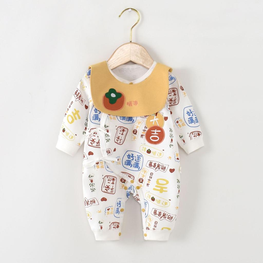Cotton Baby Romper Long Sleeve Lap Shoulder Design Cross Front Ties Soft Comfortable Newborn Clothes Class A Safety