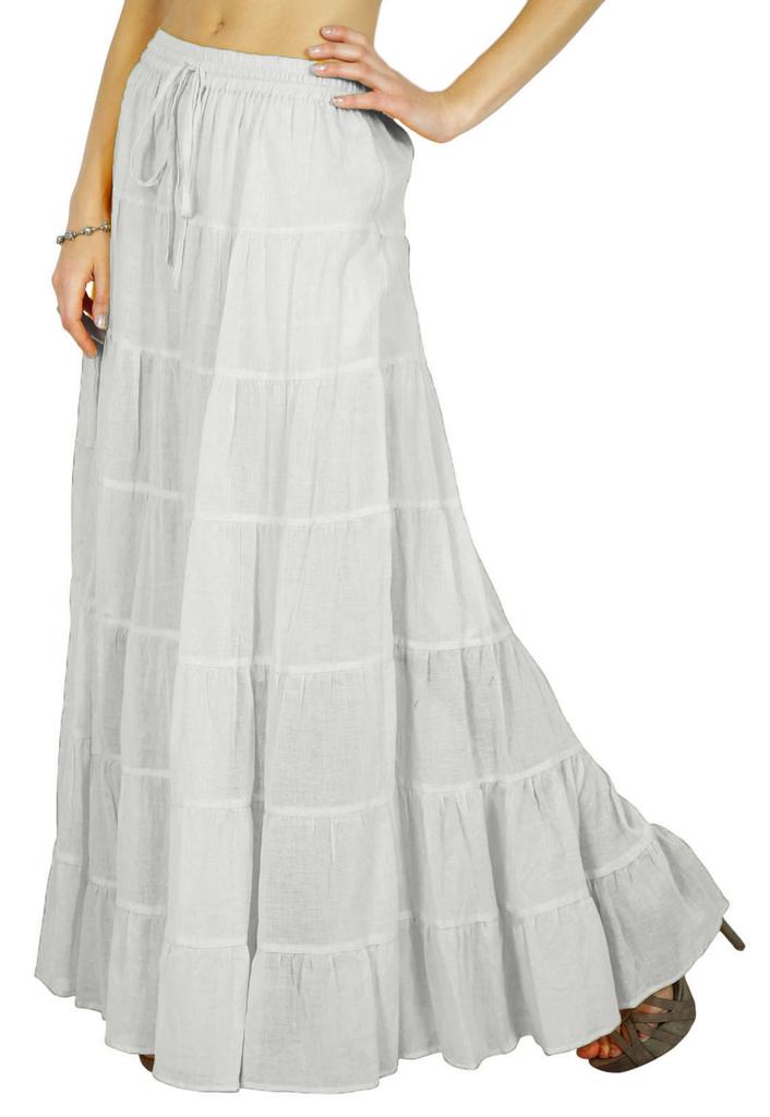 Phagun Damen Sommer Baumwolle Ziegelrot Rock Ethnisches Design Kordelzug Taille -