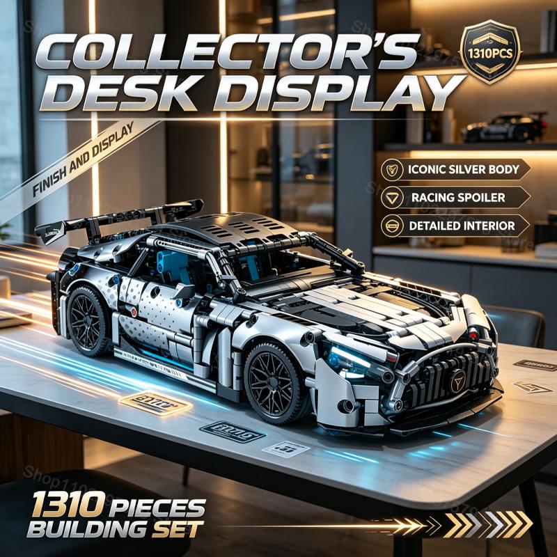 Technisches 1310-teiliges Sport-Rennwagen-Baustein-Set 1:14er Maßstab Modellbausatz DIY Spielzeug Sammlergeschenke für Erwachsene Jugendliche Jungen