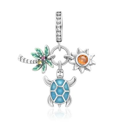 Brand New Summer Murano Glass Sea Turtle Dangle Charm Bead Component Colorful Crystal Pendant Bead Components Compatible With Authentic Original