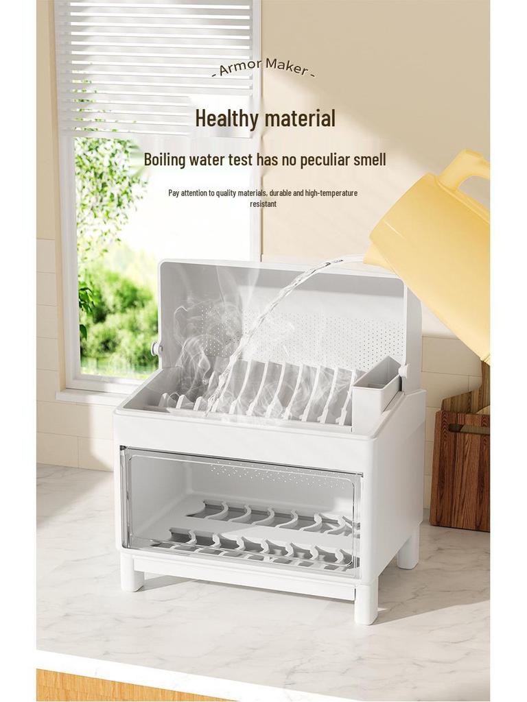 Kitchen Bowl & Chopstick Storage Rack with Lid for Tableware and Dish Draining