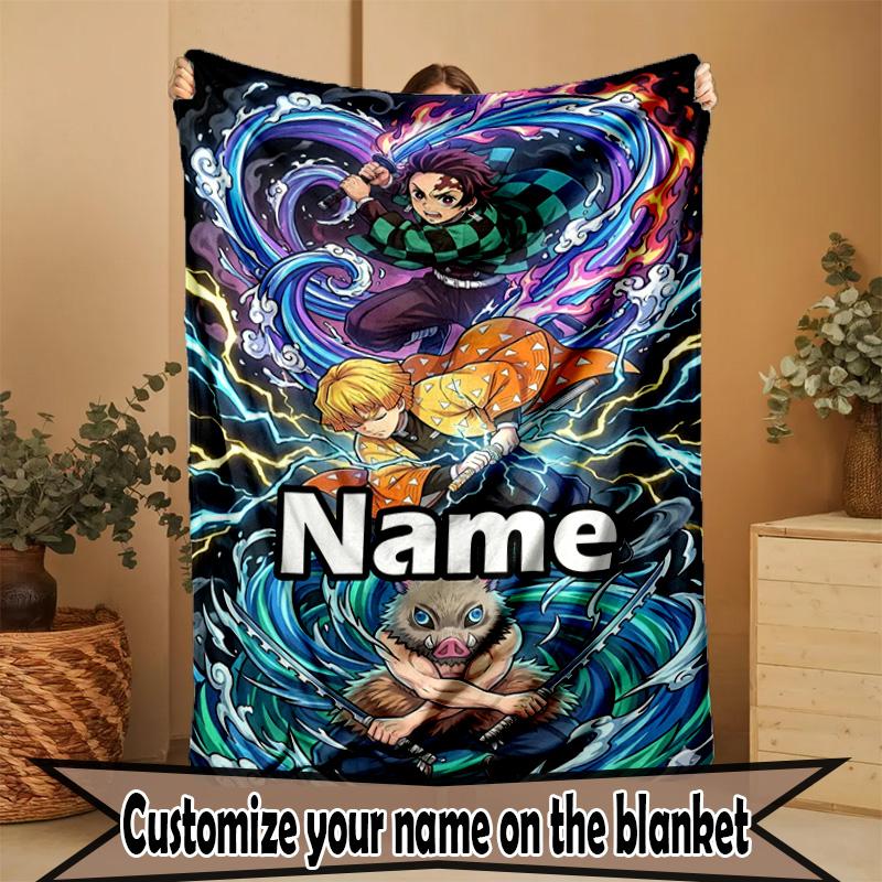 Custom Name Personalized Demon Slayer Print Blanket, Home Decor, Bedroom, Sofa, Camping, Couch, Gifts for Birthday ChristmasEnthusiasts