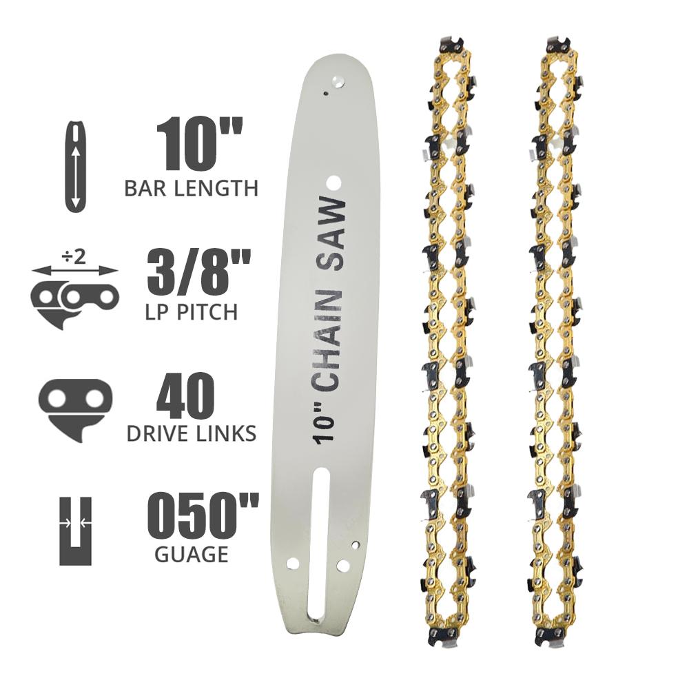 10 Inch Chainsaw Guide Bar Chain Combo Replacement Chain for WORX WG309 Sun Joe SWJ803E SWJ807E - 3/8'' .050'' 40 Drive Links