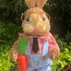 Easter Bunny Figurine Easter Decoration Cute Decorative Straw Rabbit Statue for Desk Patio Balcony Cabinet Indoor Outdoor