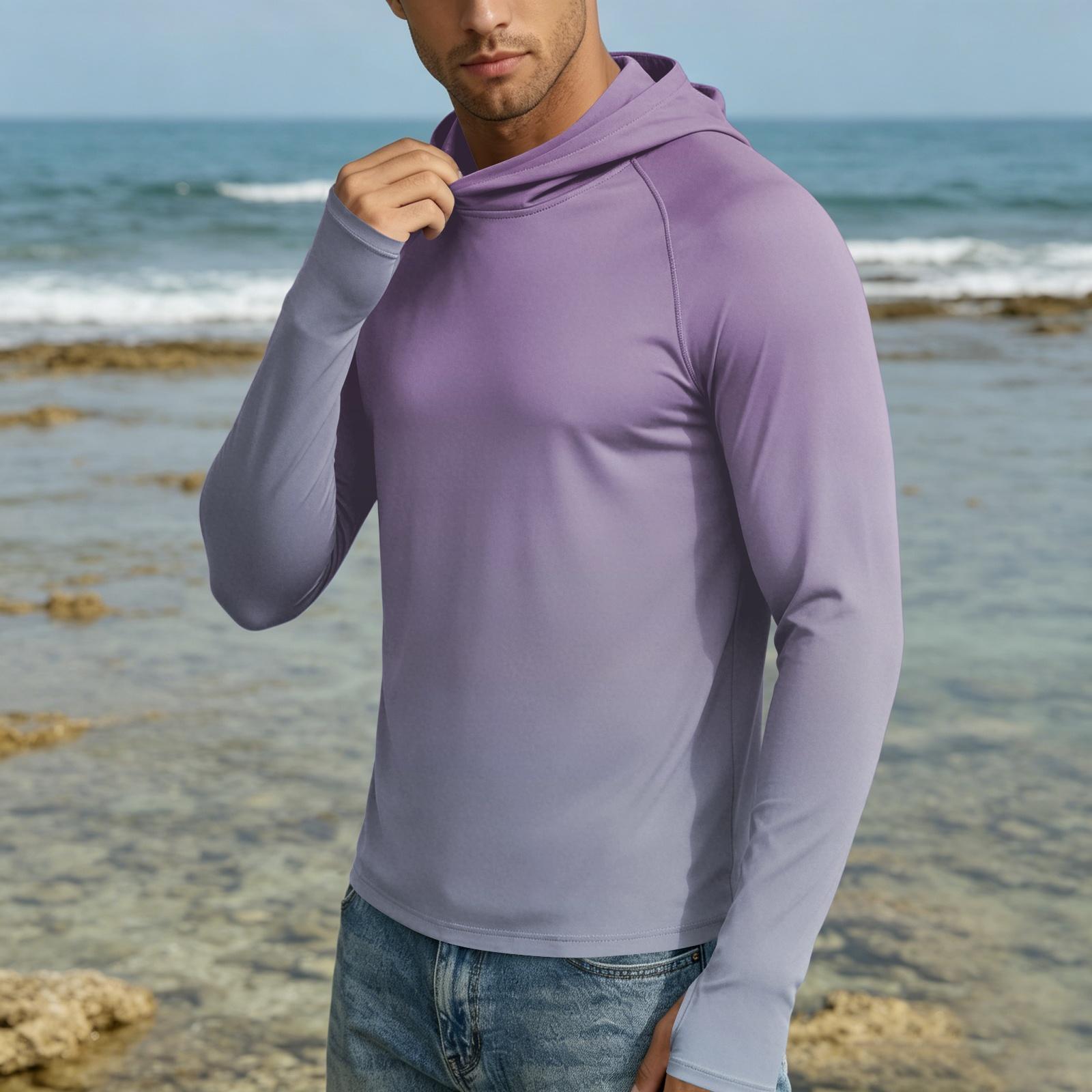 Master key Heren UPF50+ Zonbescherming Hoodie Lichtgewicht Sneldrogend Lange Mouwen Shirt met Capuchon voor Buitenactiviteiten L paars