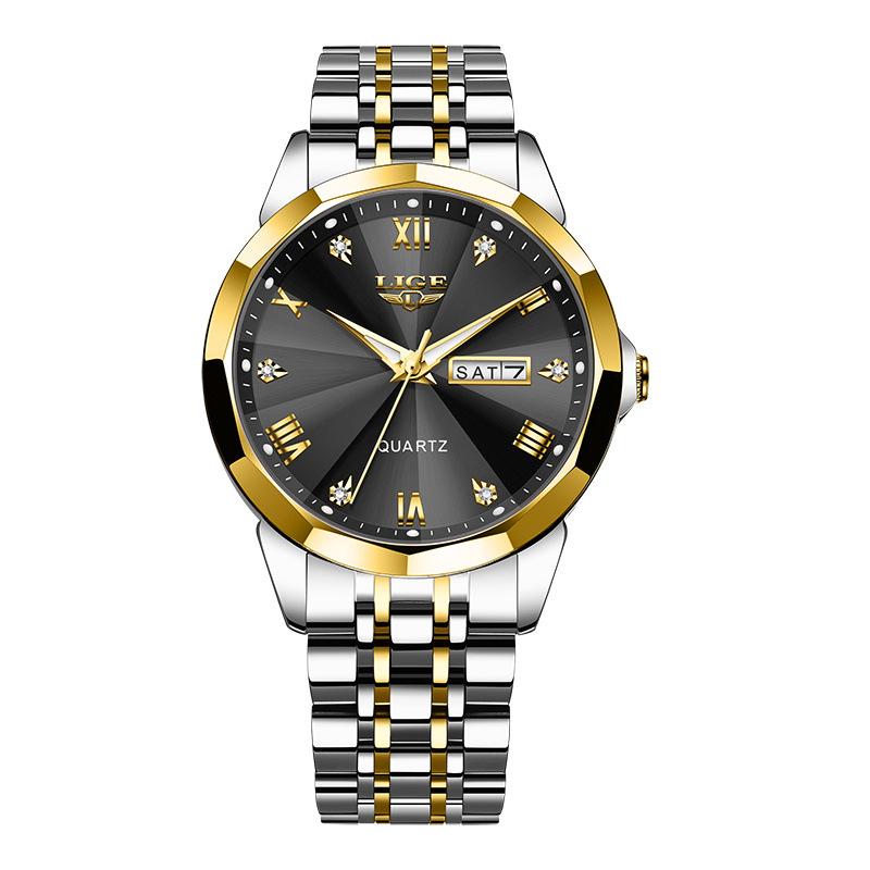 LIGE Men's Waterproof Luminous Quartz Watch – Dual Calendar, Multifunctional Business Wristwatch