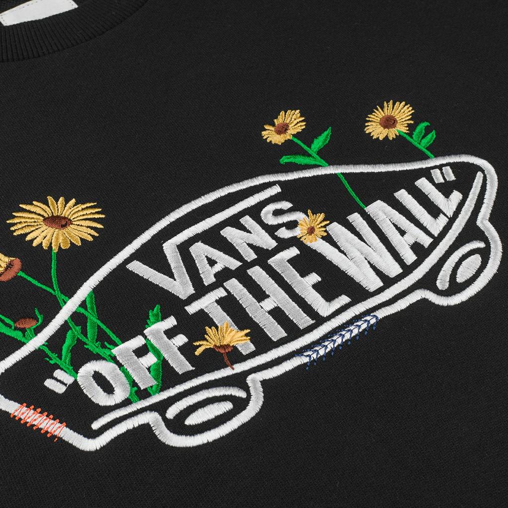 Vans Logo Daisy Embroidery Crew Neck Pullover Long Sleeve Sweatshirt Women Tops Black VN0A7Q1JBLK