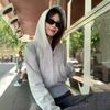 Women American Style Gray Hooded Sweatshirt Jacket Early Autumn New Style Solid Color Versatile Fashion Zipper Short Top