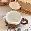 Coconut Shaped Ceramic Mug Vintage Shell Mug, Handmade Irregular Coffee Cup with Spoon, Style Texture Rustic Breakfast Oatmeal Tea for Home