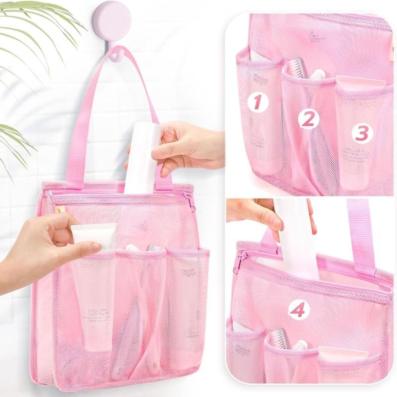 Quick Drying Mesh Beach Pack Bag With Hanging Hook Multipurpose Bathroom Storage for Pool Camping Dorm
