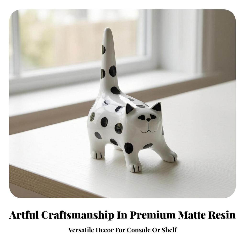 Cat Figurine Polka Dot Statue Decor Resin Cute for Tabletop, Bookshelf