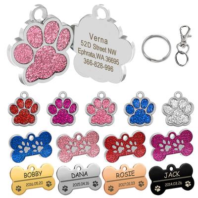 Personalizované psí známky s gravírováním Kočka Štěně Pet ID Jméno Štítek na obojek Přívěsek Pet příslušenství Kost/Tlapka Třpytivý
