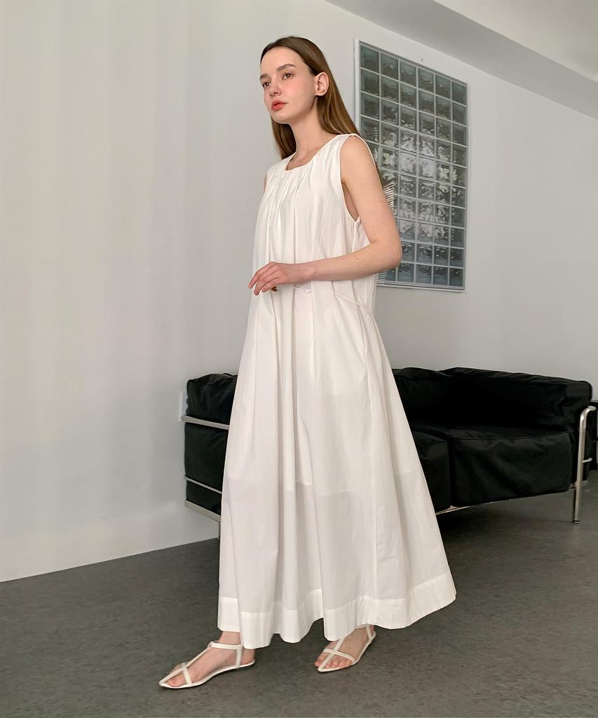 Baseukala Shirring Stone Sleeveless Long Dress (3Colors)