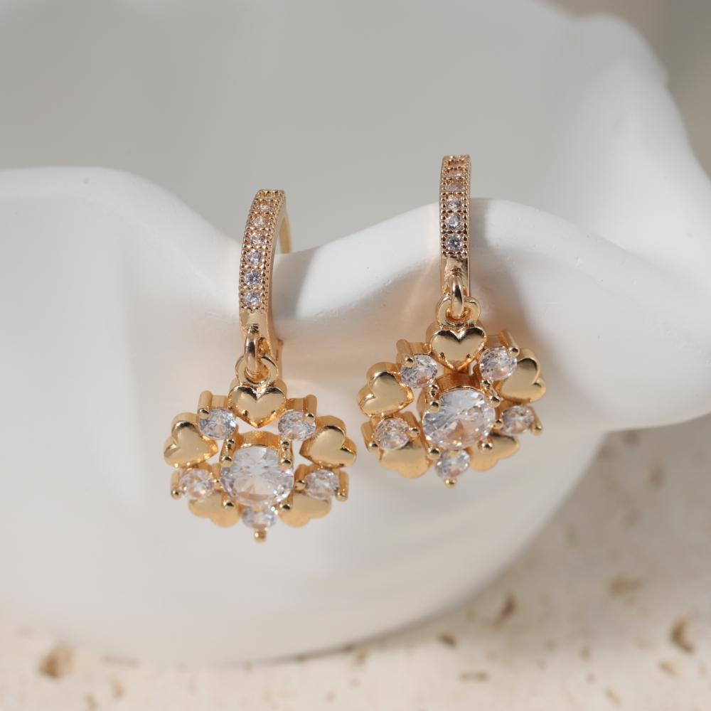 1 Pair Fashion Round Garland Dangle Earrings for Women Zirconia Earring Jewelry Daily Wedding Party Accessories