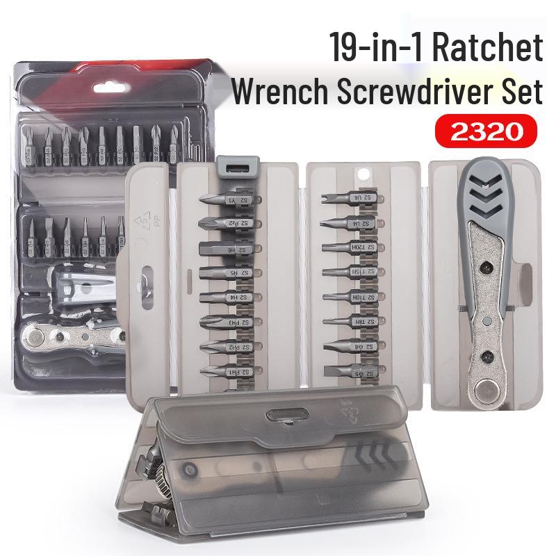 Bi-directional Multi-functional Right Angle Ratchet Screwdriver for Tight Spaces 19-in-1 Household Screwdriver