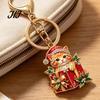 Christmas Cat Keychain Gift Box Keychain, Bling Rhinestone Kitten Keyring Portable Backpack Charm Pendant, Handbag Decorative Accessory for