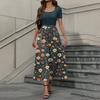 Women's Fashion Casual Short Sleeve Round Neck Splicing Floral Print Elegant Temperament Dress