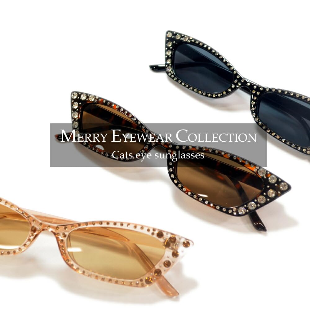 [MERRY PLEASURE] Sunglasses for Men and Women, Fashion Glasses, Cat Design, Cat Eye, Rhinestone, Cat Goods
