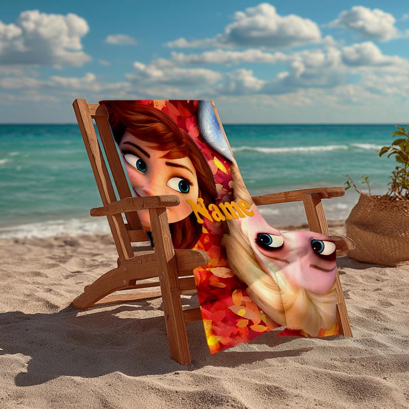 Custom Name Ultra-Soft Beach Towel with Elsa Theme,Ideal for Pool - Camping, Diving - Perfect Travel Essential, Vibrant Beach Towel.