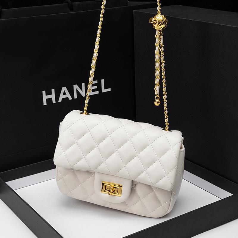 Bolsa de Corrente Bola Dourada da Moda para Mulheres Primavera e Verão com Bolsa Quadriculada Diamante para Mulheres Transversal de Ombro Único Bolsa Quadrada Pequena