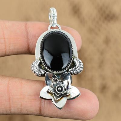 Womens Day Deal Sterling Silver Root Chakra Black Onyx Stone Wife Flower Pendant