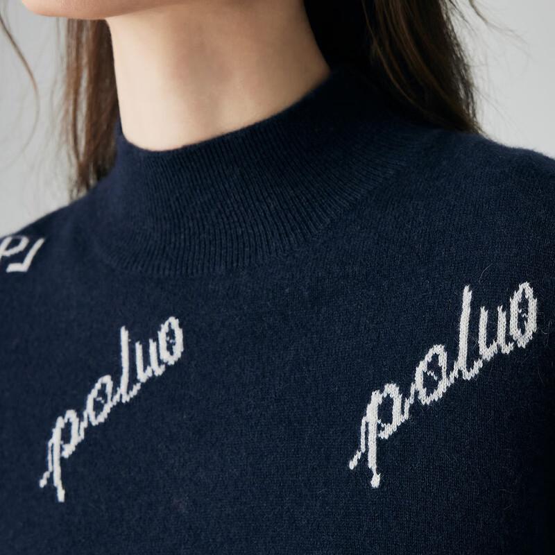 PALUO Women's 100% Cashmere Letter Jacquard Half-Turtleneck Sweater