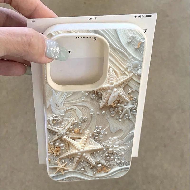 Ins Summer Sea Style Starfish and Pearl Shockproof Phone Case for iPhone 17 17E 16 15 14 13 12 11 Pro Max Soft TPU Cover