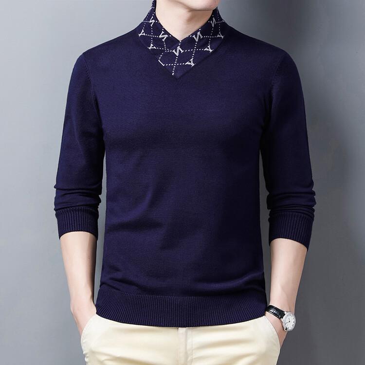 Pierre Cardin Men's Thickened Knit Pullover – Casual Autumn/Winter Long-Sleeved Sweater for Middle-Aged Men